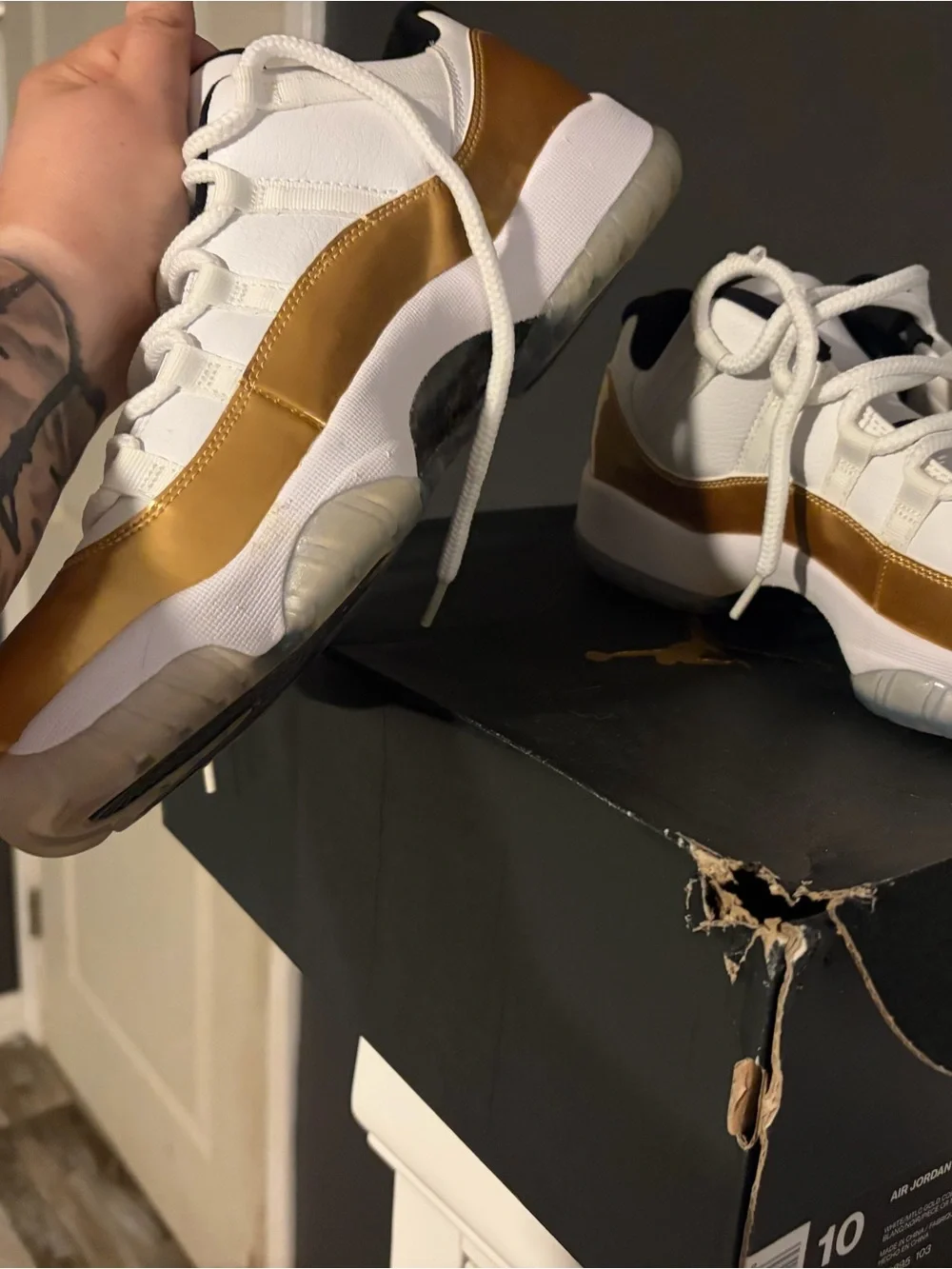 Jordan Men’s Low-Top Sneakers in White and Metallic Gold